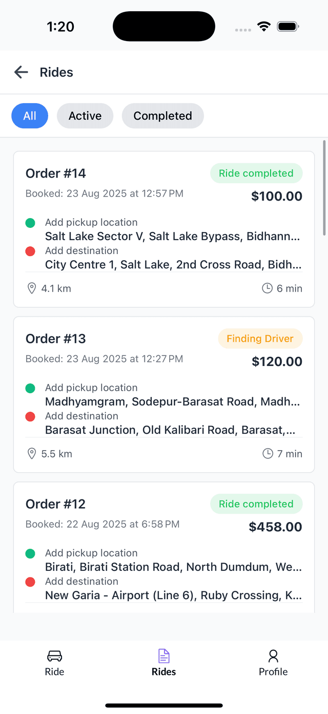 Taxi App - Ridelist