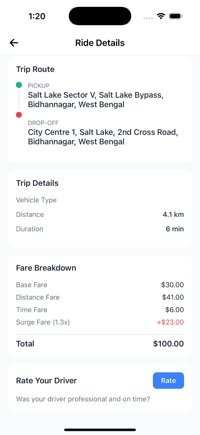 Taxi App - Ride Details