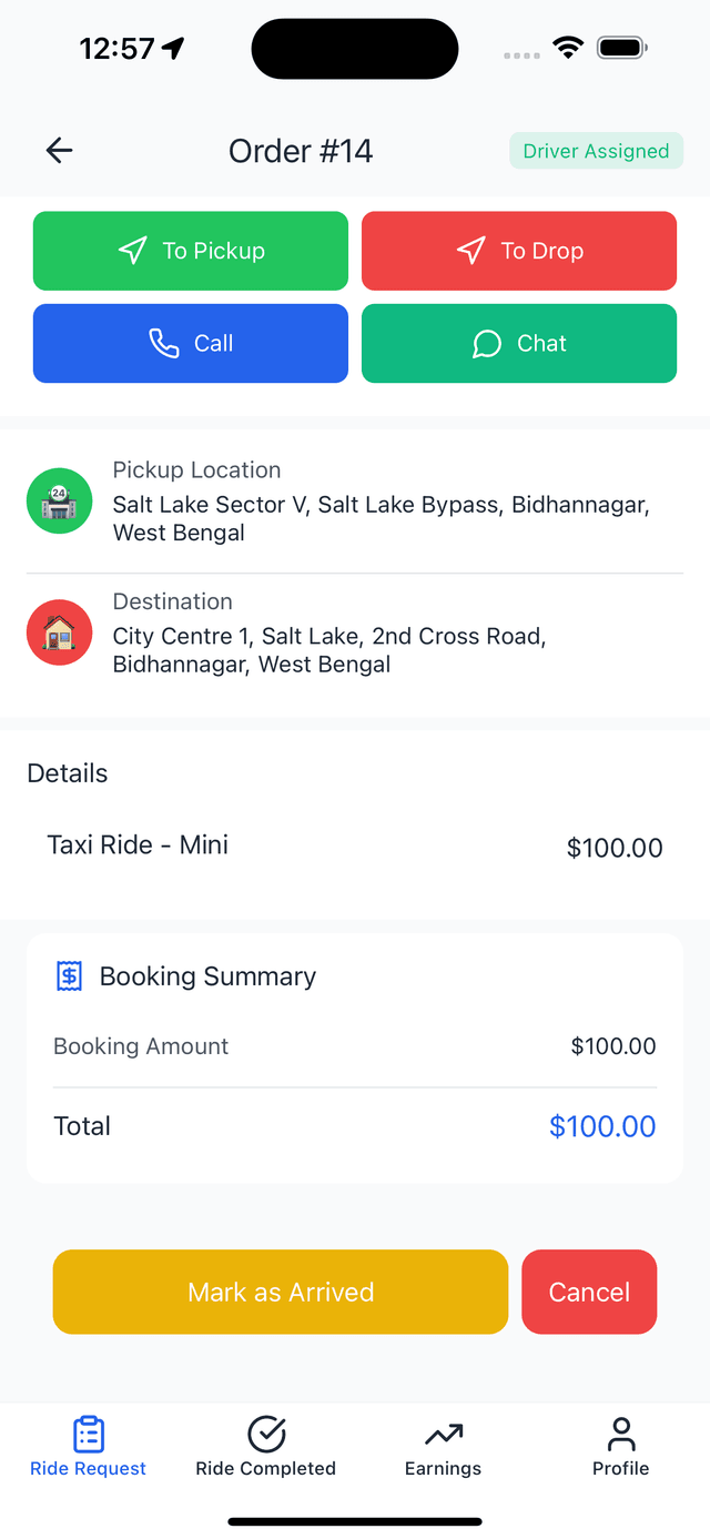 Taxi App - Make Arrived