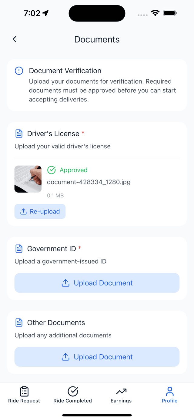 Taxi App - Driver Documents